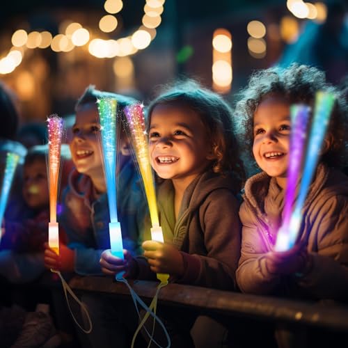 Glow Fiber Optic Wands Set - 100 LED Flashing Light Sticks for Party, Wedding, Halloween & New Year - Color Pack