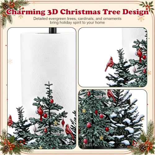 Willnglong Christmas Paper Towel Holder with Cardinal Birds Winter Pine Decor - Holiday Kitchen Organizer