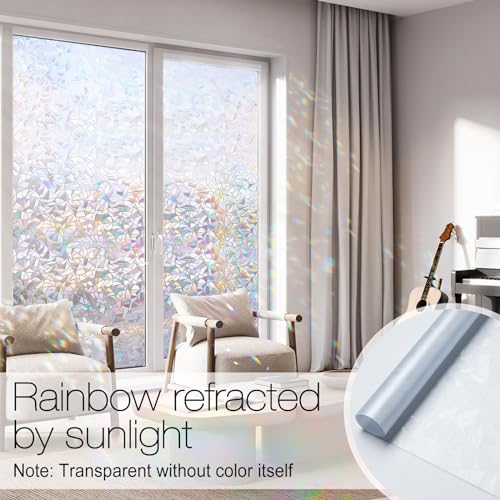 Rabbitgoo Rainbow Window Privacy Film - Clear Stained Glass Cling 29.5x78.7 Inches