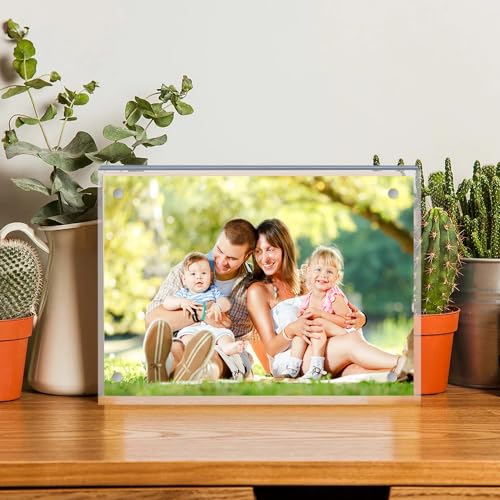 Airsnigi 8-Pack 5x7 Acrylic Magnetic Picture Frames - Clear Frameless Double-Sided Stands