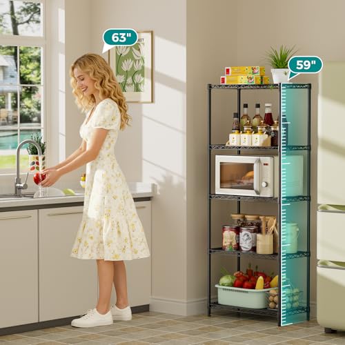 SINGAYE Black 5-Tier Wire Shelving Unit, 12x22x59 Inches, Adjustable Storage Shelf