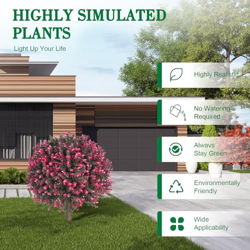 Artificial Eucalyptus Tree 24" with Rose Topiary Ball Bush - Outdoor Indoor Decor