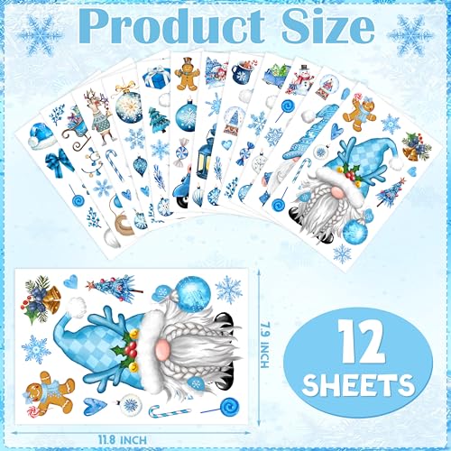 BORAMDO Xmas Gnome Snowflake Window Clings 12 Sheets - Watercolor Holiday Decals (Variation: Xmas Gnome-C)