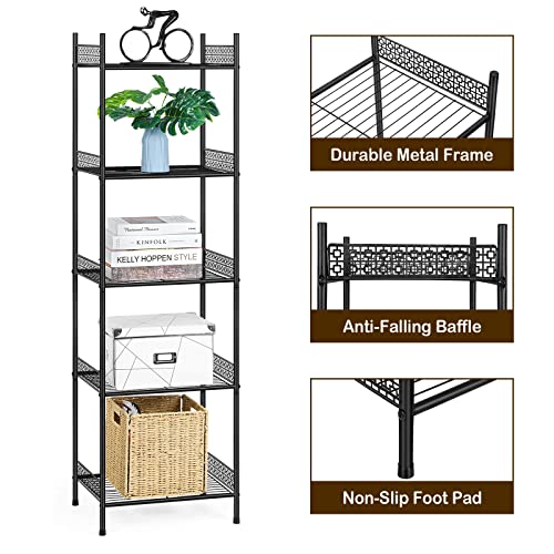 Nandae 5-Tier Metal Bathroom Storage Shelf Black - Heavy Duty Towel Rack & Organizer