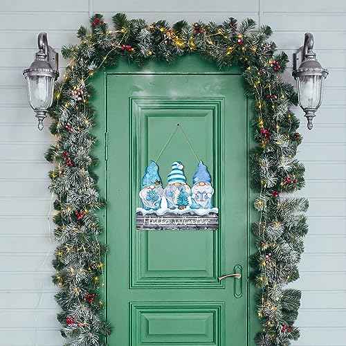 Auidy_6TXD Hello Winter Welcome Door Sign, Gnomes Winter Christmas Door Hanging Signs Farmhouse Home Sign for Home Porch Front Door Indoor Outdoor