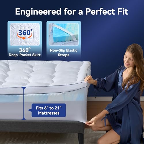 NicePlus Full Dual Layer Memory Foam Mattress Topper with Cooling Gel & Pillow Top, 4 Inch, Elastic Deep Pocket