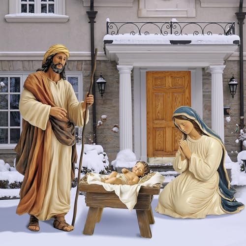 Outdoor Metal Nativity Scene Set - 48.9" Holy Family Christmas Yard Decoration - Retro Style