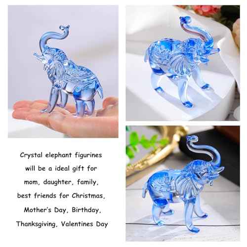 Crystal Blue Elephants Figurines Glass Decor Animal Figurines, Elephant Gifts for Women Collectible Figurines Paperweights Birthday for Mom Friends