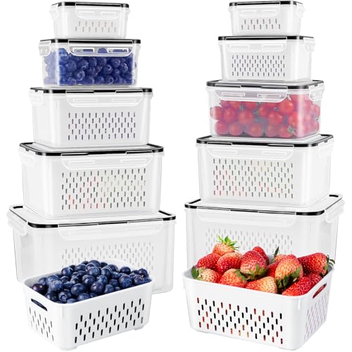Large Fruit Storage Container with Removable Colander - 10 Pack, Freshmage