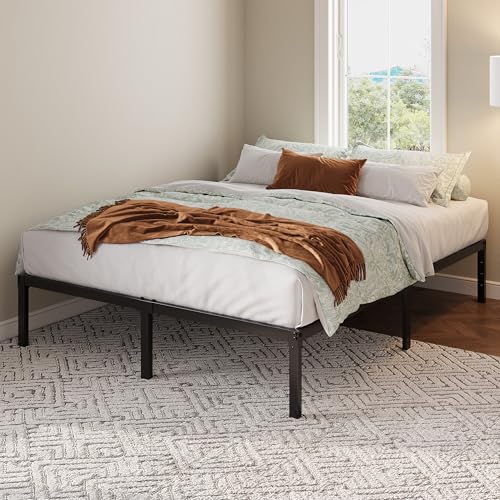 Full Size Metal Bed Frame with Storage - Black, 12 Inch Platform Bed with Under-Bed Space & Assembly