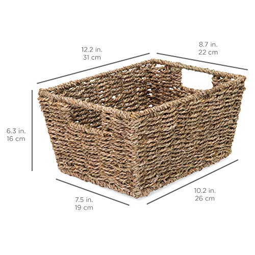 Natural Set of 4 Multipurpose Stackable Seagrass Storage Baskets - Handwoven Laundry Organizers