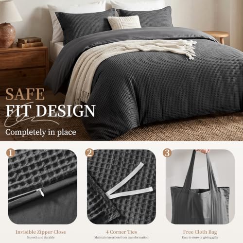 King Cotton Duvet Cover Set with Pillow Shams - Dark Grey, No Comforter, 104x90