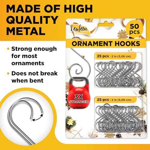 Leafeon 50 Pack S-Shaped Christmas Ornament Hooks ? Great S-Shaped Ornament Hangers for Christmas Tree Decoration (Silver)