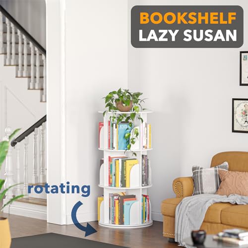 SpaceAid 3-Tier Rotating Bookshelf Tower, 37.8" White Spinning Bookcase Lazy Susan