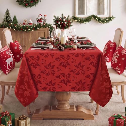 Romanstile Red Flower Jacquard Rectangular Tablecloth 60 x 120 Inch - Elegant Home Decor