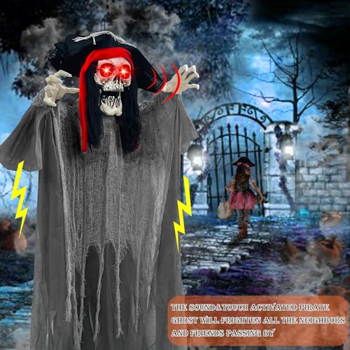 70-Inch Halloween Pirate Ghost Animatronic Decor Outdoor Spooky Hanging Prop
