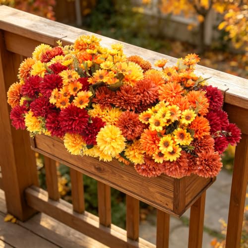 A-16pcs Fake Mums Artificial Fall Flowers for Outdoors Planters Decor - Flortevera
