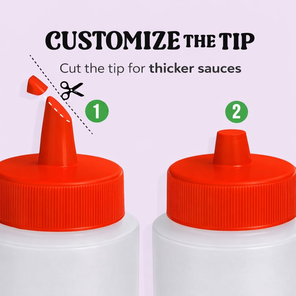 Norcalway 24 oz Large Condiment Squeeze Bottles for Sauces - Leak Proof - 4 Pack (XL)