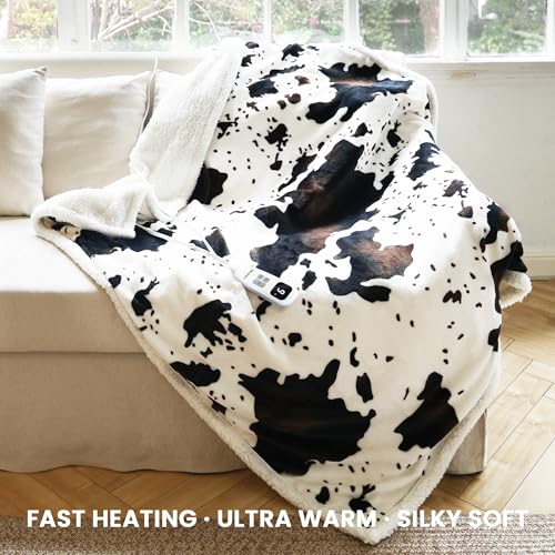 Blunique 50x60 Black Ombre White Heated Throw Blanket with 10 Heat Settings