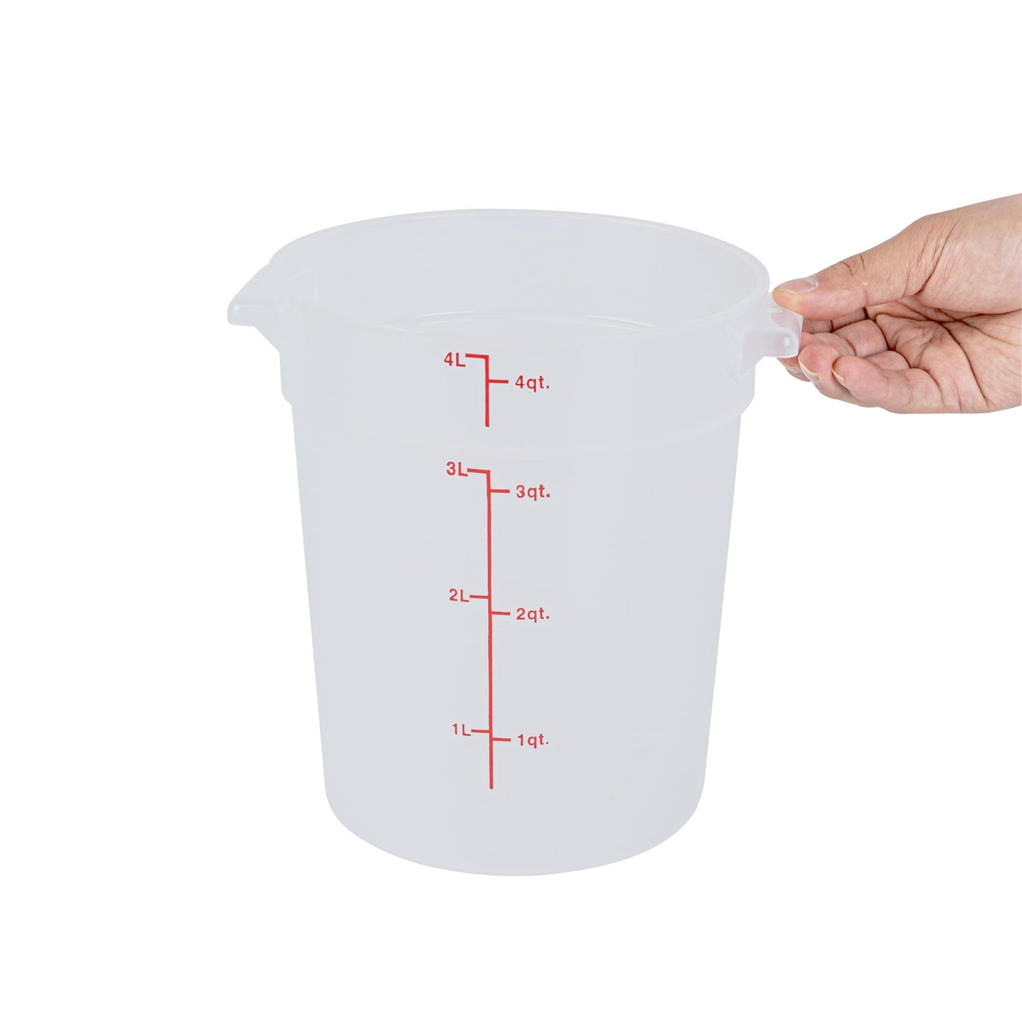 Restaurantware-Met Lux 4 Quart Food Storage Container, 1 Translucent Storage Container - Lids Sold Separately, Red Volume Markers, Dishwashable Container, Side Handles, For Storing Foods