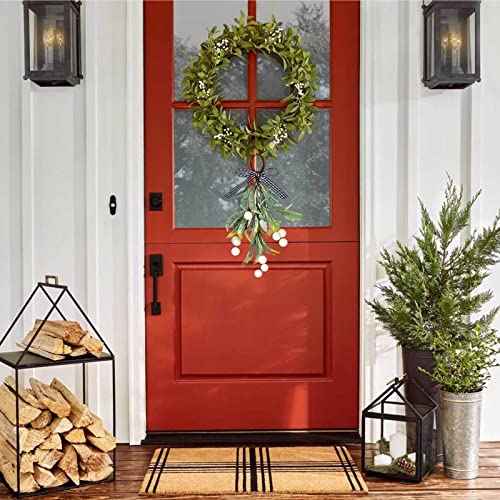 Mistletoe Decor, Artificial Hanging Christmas Mistletoe Picks Plaid Bow White Berries, Kissing Ball Ornaments for Christmas Doorway Kitchen Tree Decorations