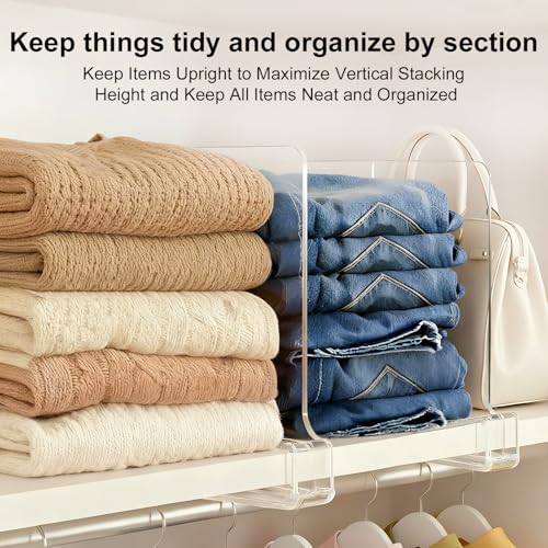 Purse Organizer for Closet Shelf Dividers - Clear Acrylic 16-Pack, 8" Tall x 12" Deep