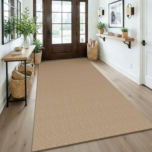 Washable Area Rug 4x6 ft Non Slip Rubber Backing Braided Cotton Living Room Floor Carpet - Orange Beige/Tan/Brown