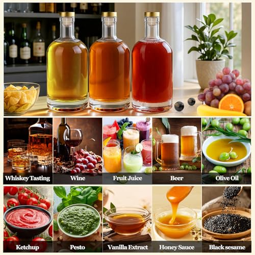 TBWIND 12 Pack 3 oz / 100 ml Clear Glass Bottles with T-Top Cork Stoppers, Small Refillable Bottles for Homemade Liquor, Vanilla Extract, Oil, Vinegar & Gift Favors