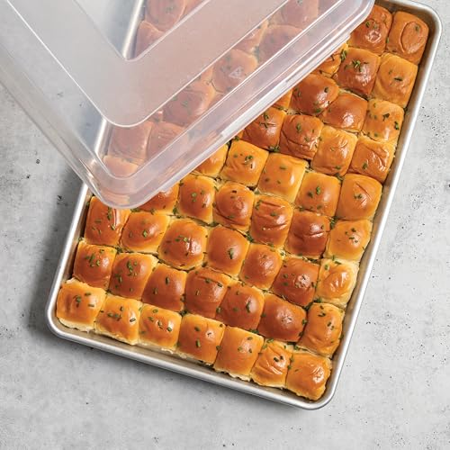 Extra Large High-Sided Baking Pan with Lid - 21x15 Inch Uncoated Aluminum Oven-Safe
