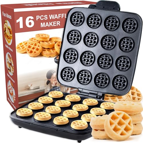Mini Waffle Maker - 16-Hole Nonstick Small Bites for Breakfast & Snacks