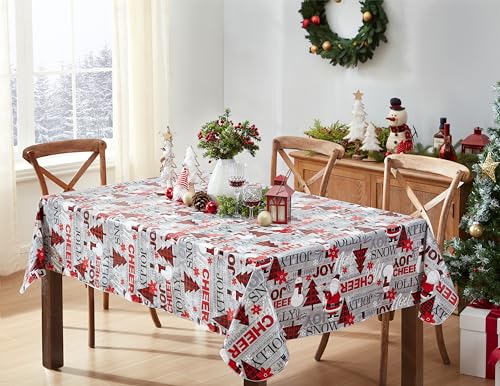 Newbridge 52 x 52 Inch Christmas Vinyl Tablecloth with Flannel Backing – Joy & Cheer Holiday Design