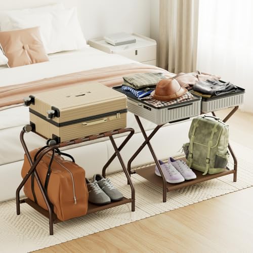 Bronz Foldable Luggage Rack Set of 2 - Suitcase Stand for Guest Room
