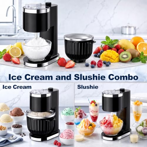 Coolcook 2-in-1 Ice Cream & Shaved Ice Machine, 2 Quart Capacity, Fast Frozen Desserts