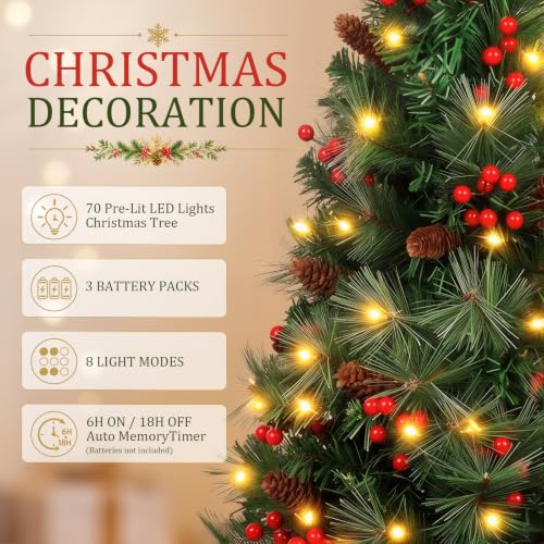 3ft Prelit Tabletop Christmas Tree with 70 LEDs, Berries & Pine Cones