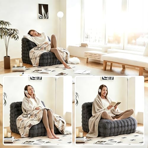 KKdema Faux Fur Memory Foam Lazy Bean Bag Sofa - Dark Grey
