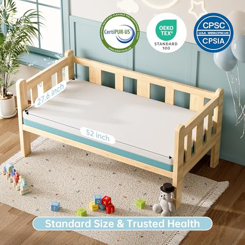 Toddler Crib Mattress 52 x 27.6 x 4.5 Inch Memory Foam Breathable Washable Cover