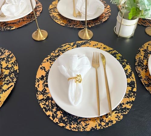 Black Gold Disposable Placemats 13 Inch - 100 Pack Metallic Foil Doilies for Christmas & Party Tables (Zulaniu)