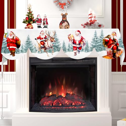 AerWo Santa Christmas Mantel Scarf 79×20 Inch Fireplace Decor, Santa Claus Design