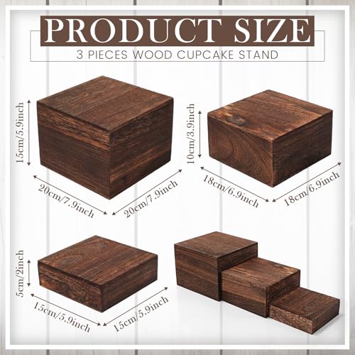 6 Pcs Wooden Display Risers Set - Rustic Cake Stands & Stacking Platforms