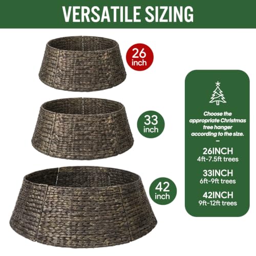 Yonsya 26 in Chestnut Rattan Christmas Tree Collar - 5-Piece Tree Skirt for 4-7.5 ft Trees