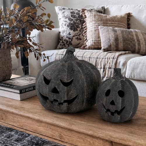 Black Handmade Terracotta Jack O’ Lantern Pumpkin - Small Halloween Decor