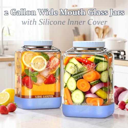 2 Gallon Airtight Glass Storage Jar Set with Dual Seal Lids - Square, Food-Grade, Bulk Pantry Organizer