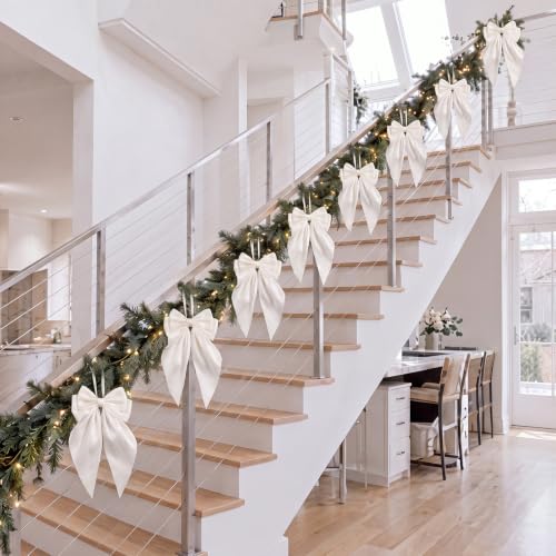 Norme White Satin Bow for Christmas Tree - Long Tail Holiday Decor (12 Pack)