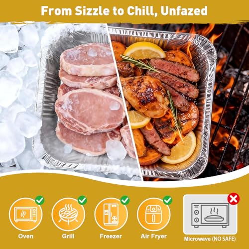 60 Pack 9x13 Inch Heavy Duty Aluminum Foil Pans - Disposable Baking & Serving Trays