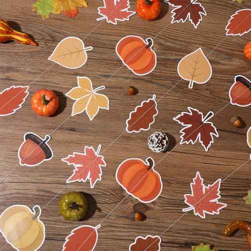 Thanksgiving Fall Maple Leaf Hanging Garland Decor Acorns & Maple Leaves Banner for Mantle Autumn Harvest Decorations Home Garden Wedding Wall Doorway Backdrop Supplies