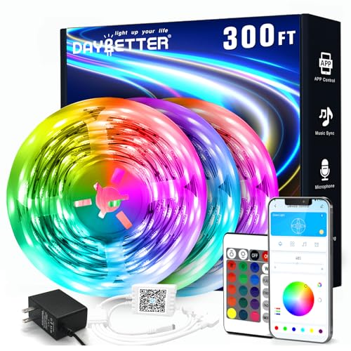 DAYBETTER 300FT LED Strip Lights Color Changing with Remote & Power Supply