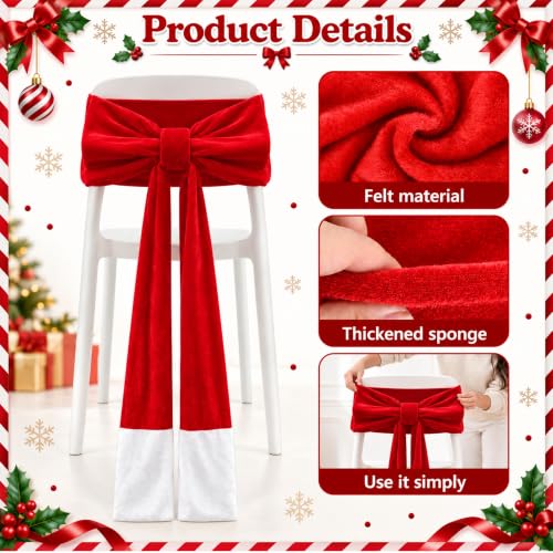 Iceyyyy 4 Pcs Red Velvet Christmas Chair Bow Sashes - Holiday Decor