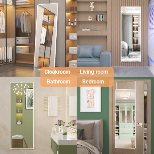 Hasipu Full Length Wall Mirror 56x16 Inch White Over The Door Hanging Mirror for Bedroom & Living Room