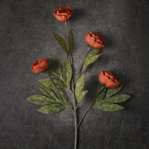 Orange Faux Silk Peony Flower Stems - 12 Pieces, 27-Inch Fall Decor