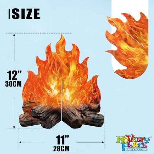 Novelty Place 2 Set Fake Fire Cardboard Decoration 12 X 10.5 Inch - 3D Paper Flame Campfire Centerpieces, Realistic Fire Props for Camping, Christmas, Birthday, and Party Table Decorations